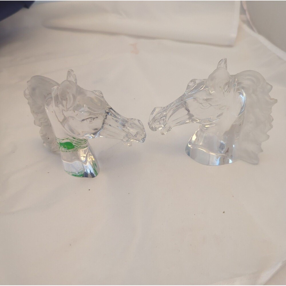 2 Vgt Glass Horse Heads W Frosted Wavy Mane Made In Italy Krystal Color 24% PBA